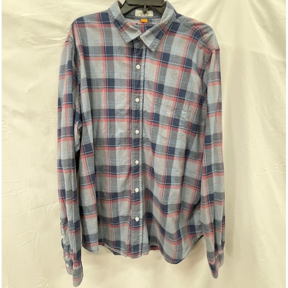 Authentic‎ Indigo Tailor Vintage Plaid Long Sleeve Men Dress Shirt XXL